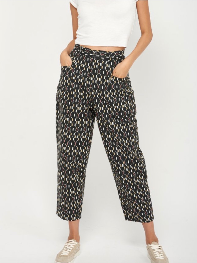 Joie Oaklee Pant Black Geometric Print Barrel Leg Pants